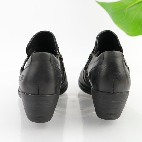 Born Womens Lorlei Boot Size 8 Black Leather Low Block Heel Harness Western Moto - Picture 5 of 12